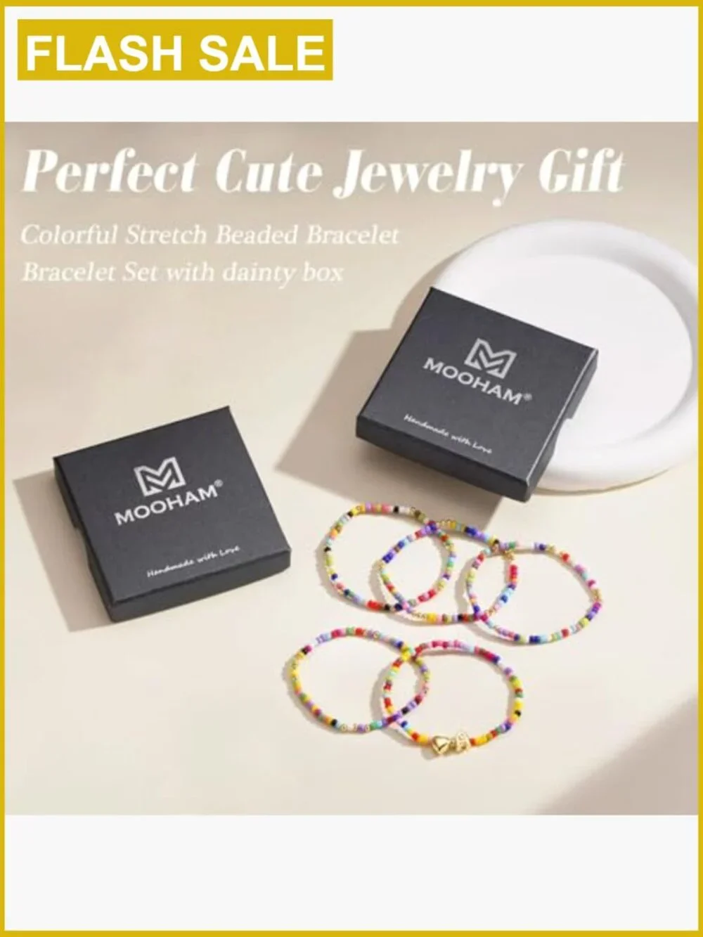 5PCS Stretch Beaded Bracelet Set for Girls Heart Initial